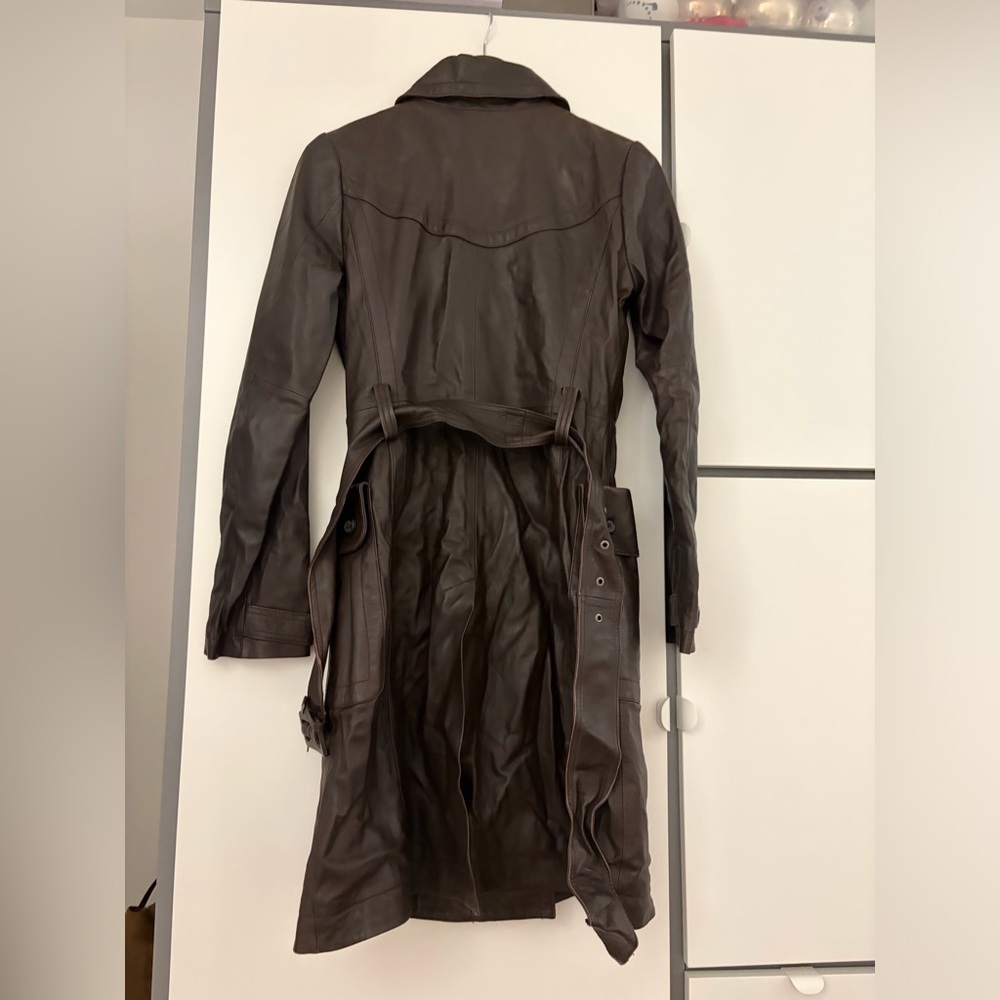 United Colors Of Benetton Dark Brown Double-Breasted Leather Trench Coat - Picture 2 of 7